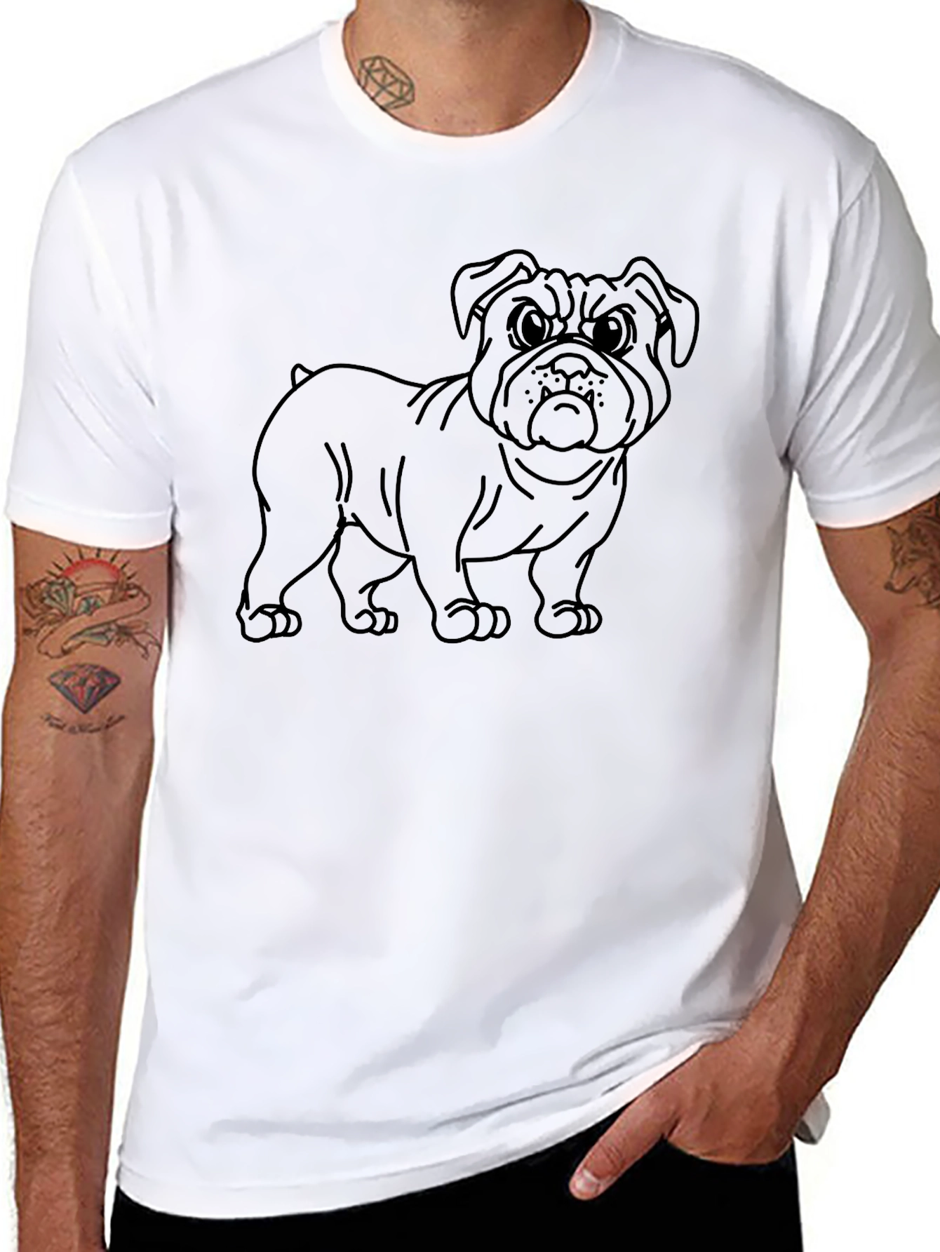 Bulldog Graphic Tee - Mens Black Crew Neck Shirt