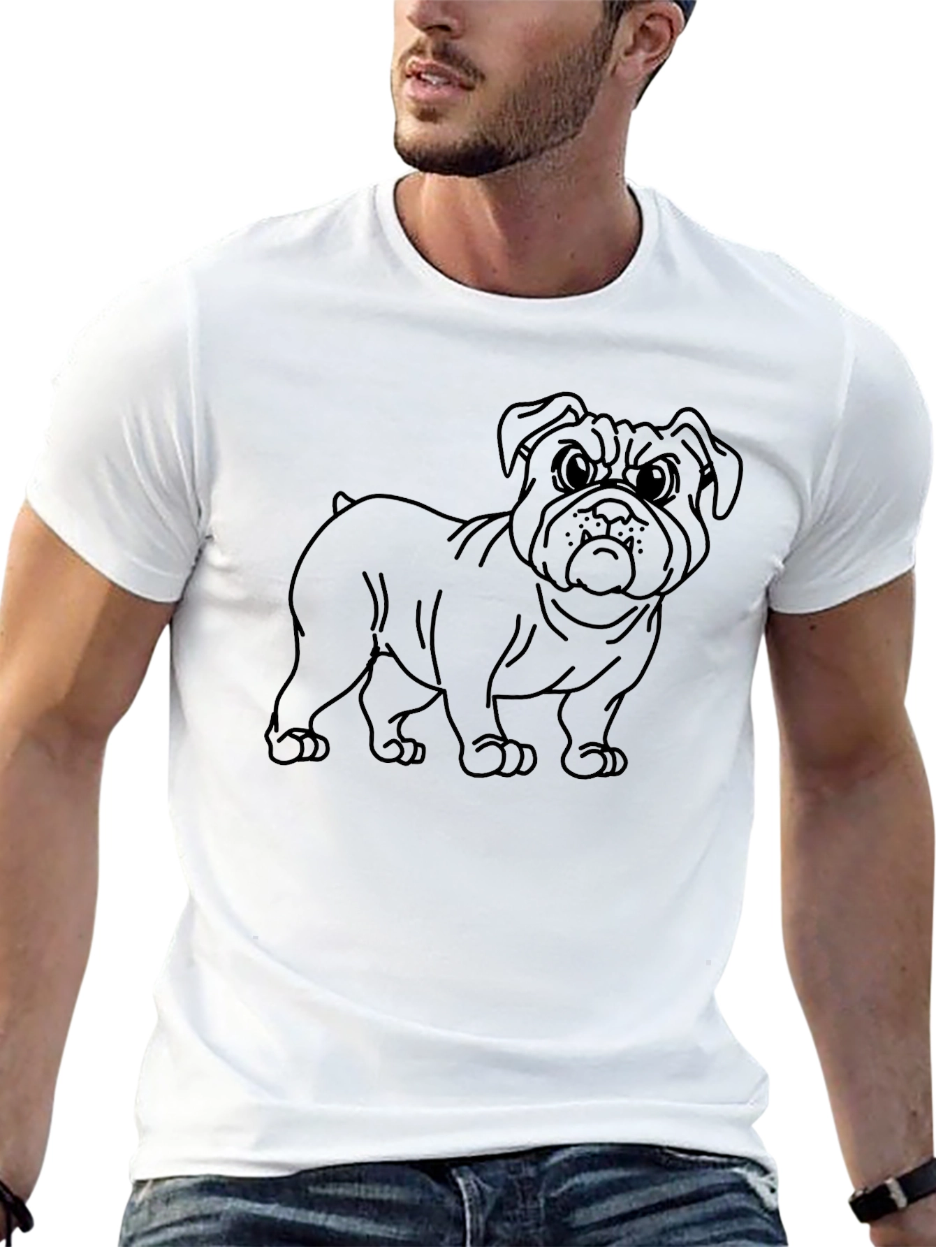Bulldog Graphic Tee - Mens Black Crew Neck Shirt