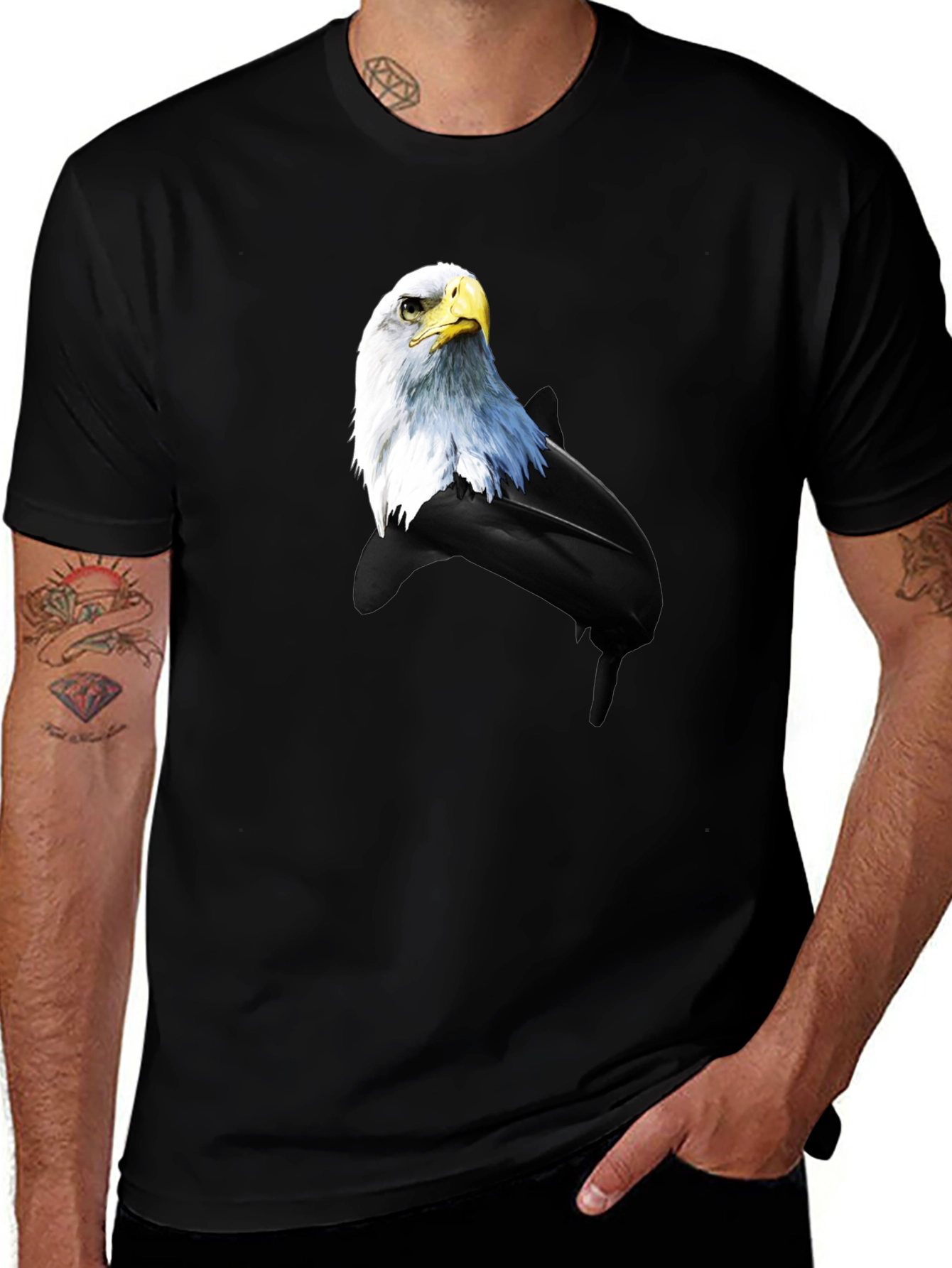 Eagle and Dolphin Graphic Tee - Black Cotton Blend