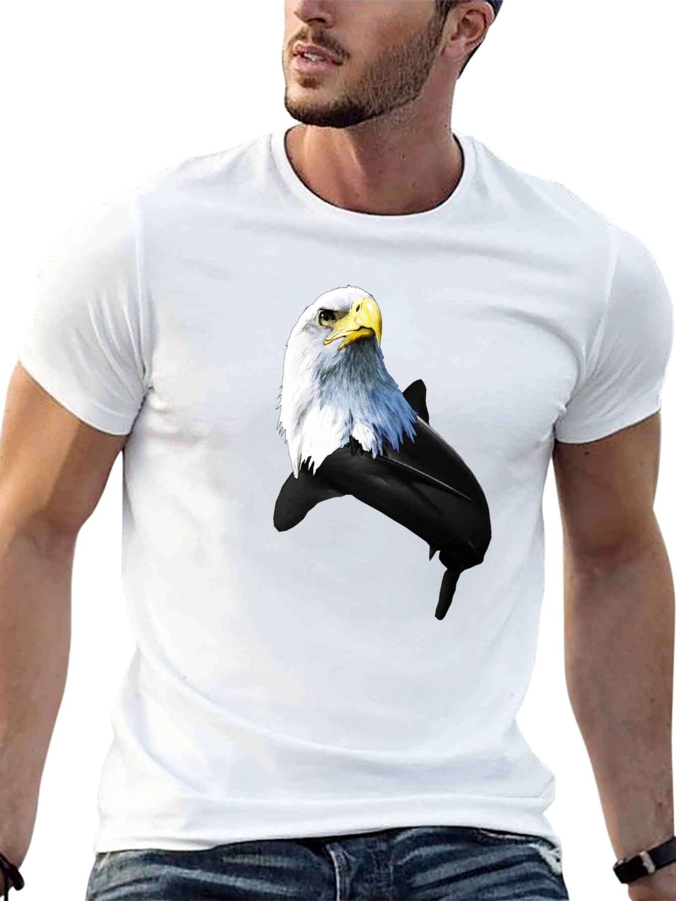 Eagle and Dolphin Graphic Tee - Black Cotton Blend