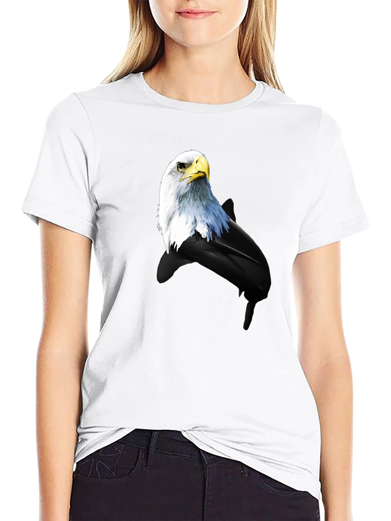Eagle and Dolphin Graphic Tee - Black Cotton Blend