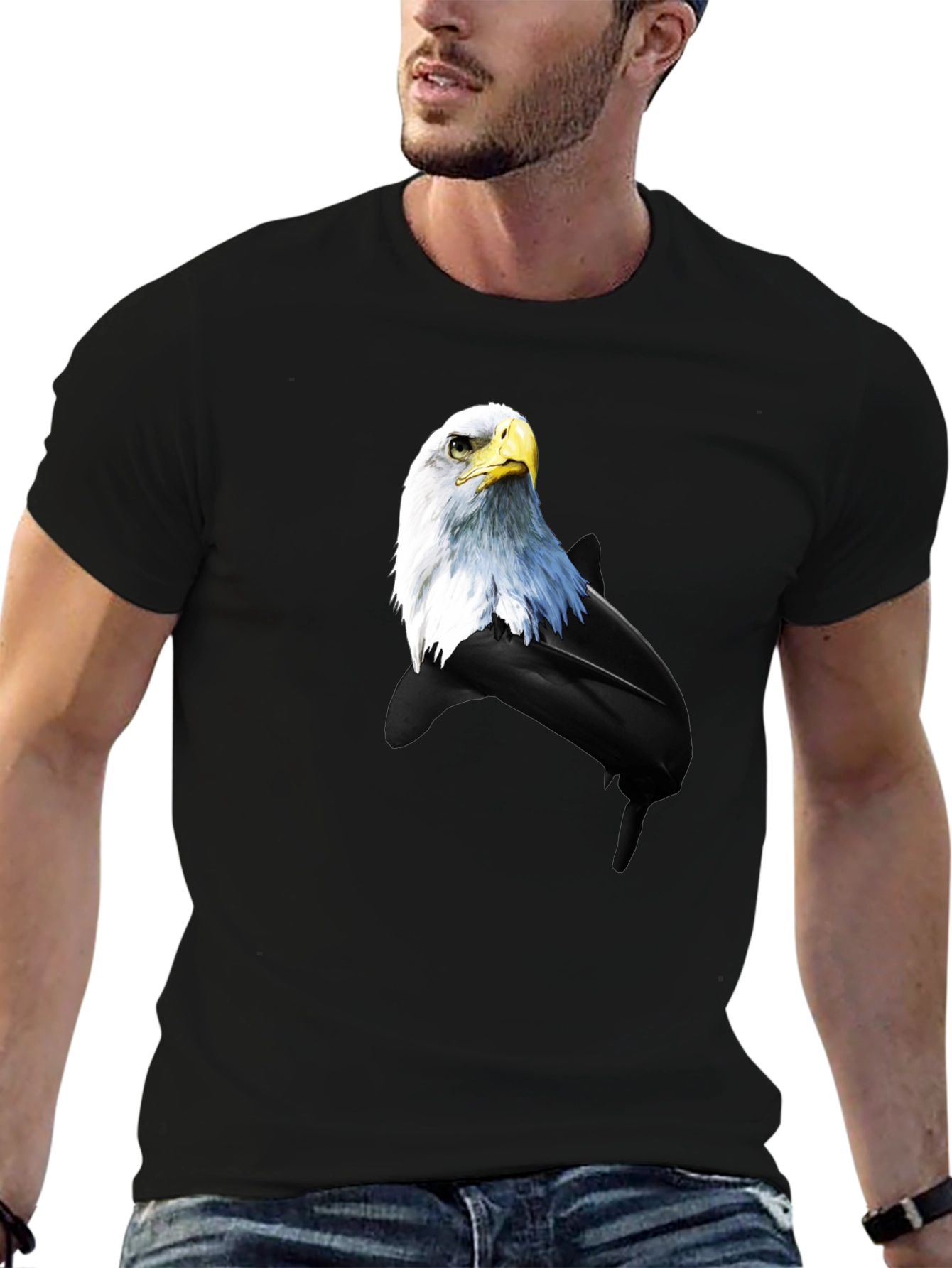 Eagle and Dolphin Graphic Tee - Black Cotton Blend