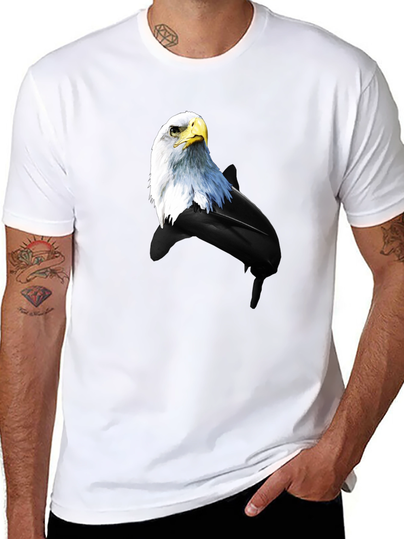 Eagle and Dolphin Graphic Tee - Black Cotton Blend
