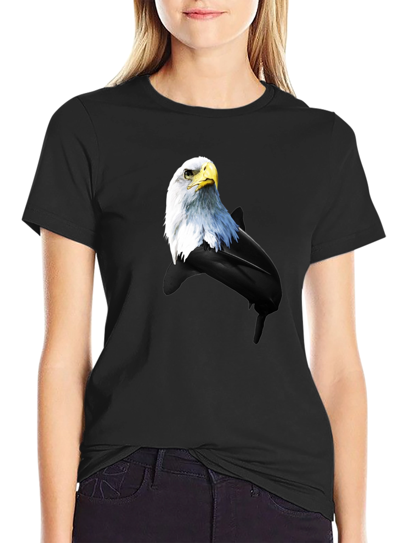 Eagle and Dolphin Graphic Tee - Black Cotton Blend