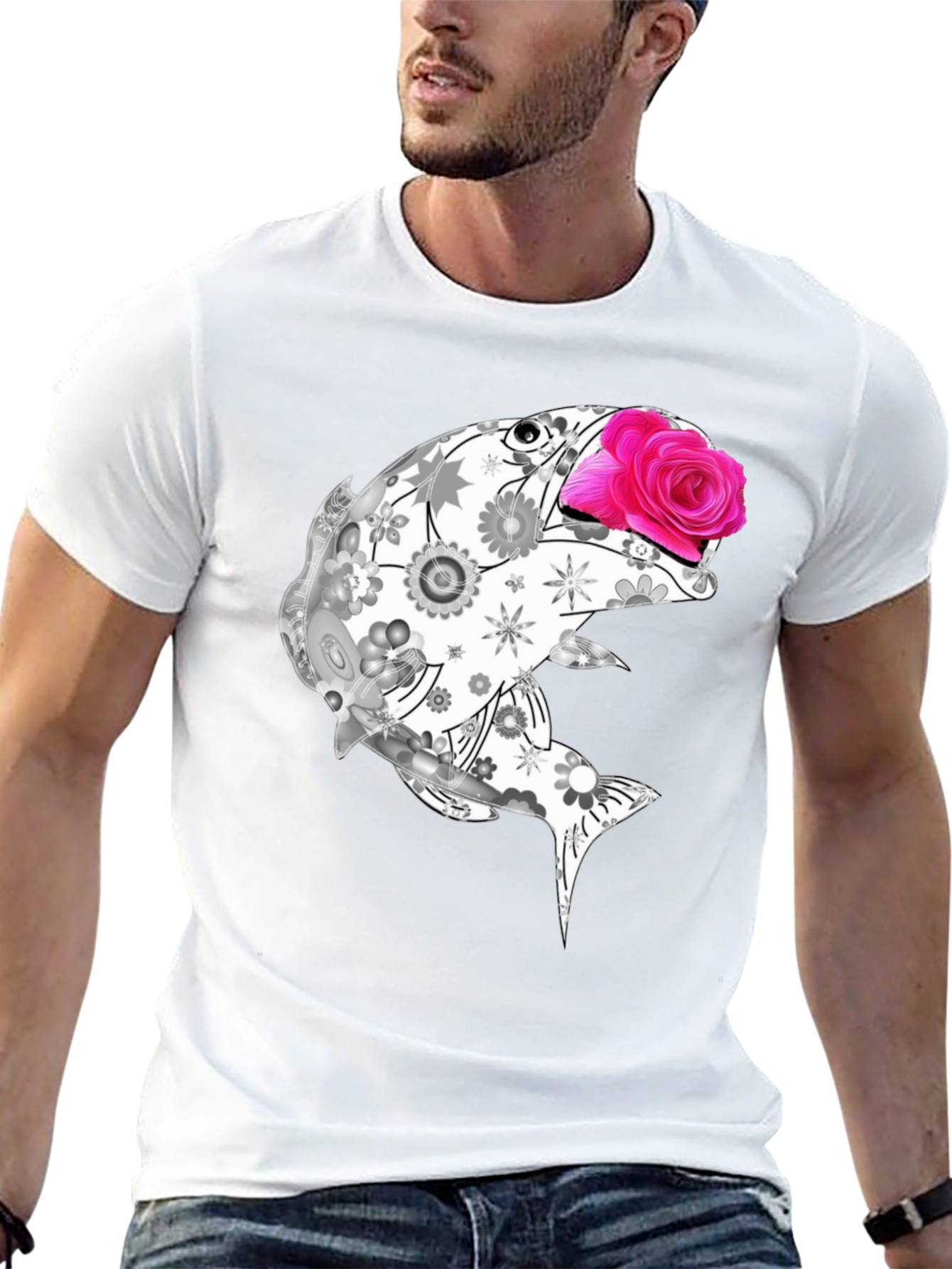 Floral Fish Graphic Tee - Stylish Casual Wear