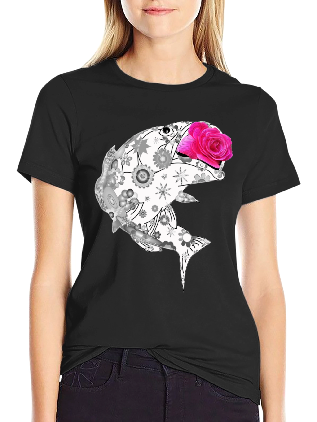 Floral Fish Graphic Tee - Stylish Casual Wear