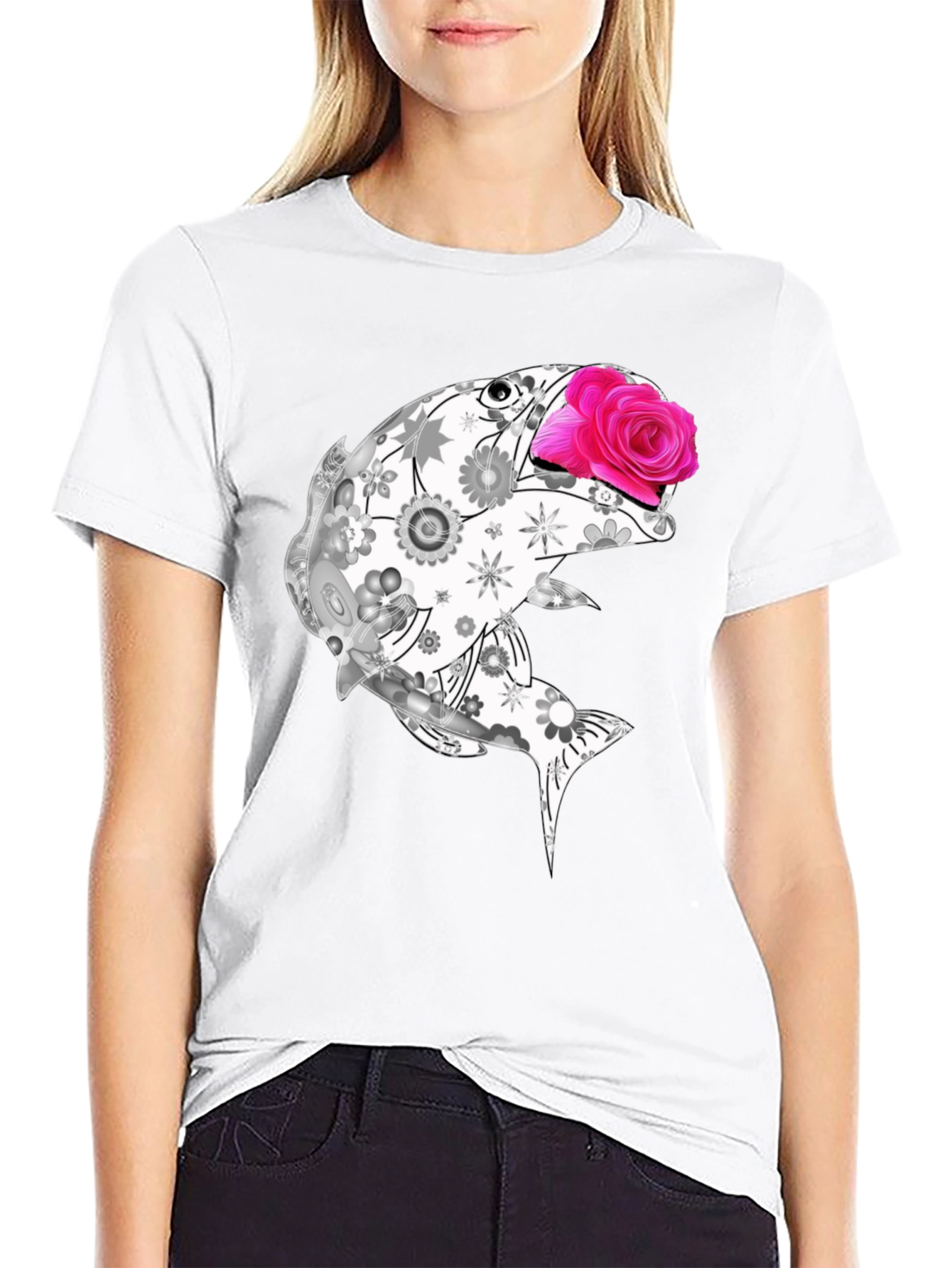 Floral Fish Graphic Tee - Stylish Casual Wear