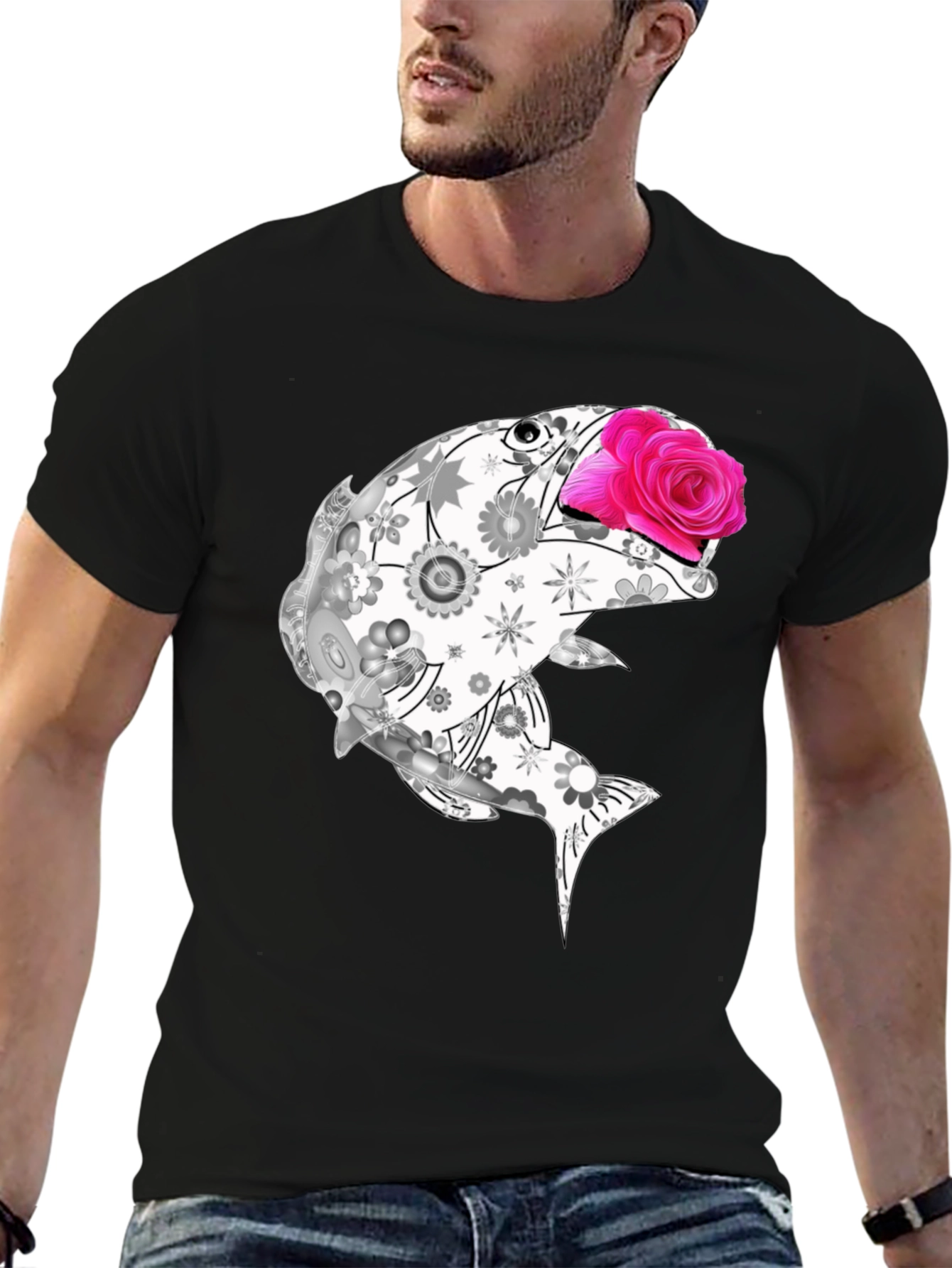Floral Fish Graphic Tee - Stylish Casual Wear