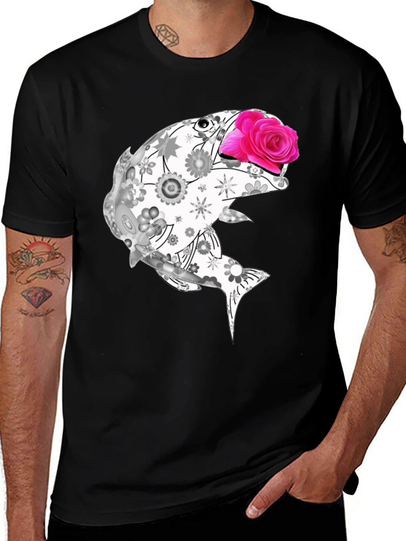 Floral Fish Graphic Tee - Stylish Casual Wear