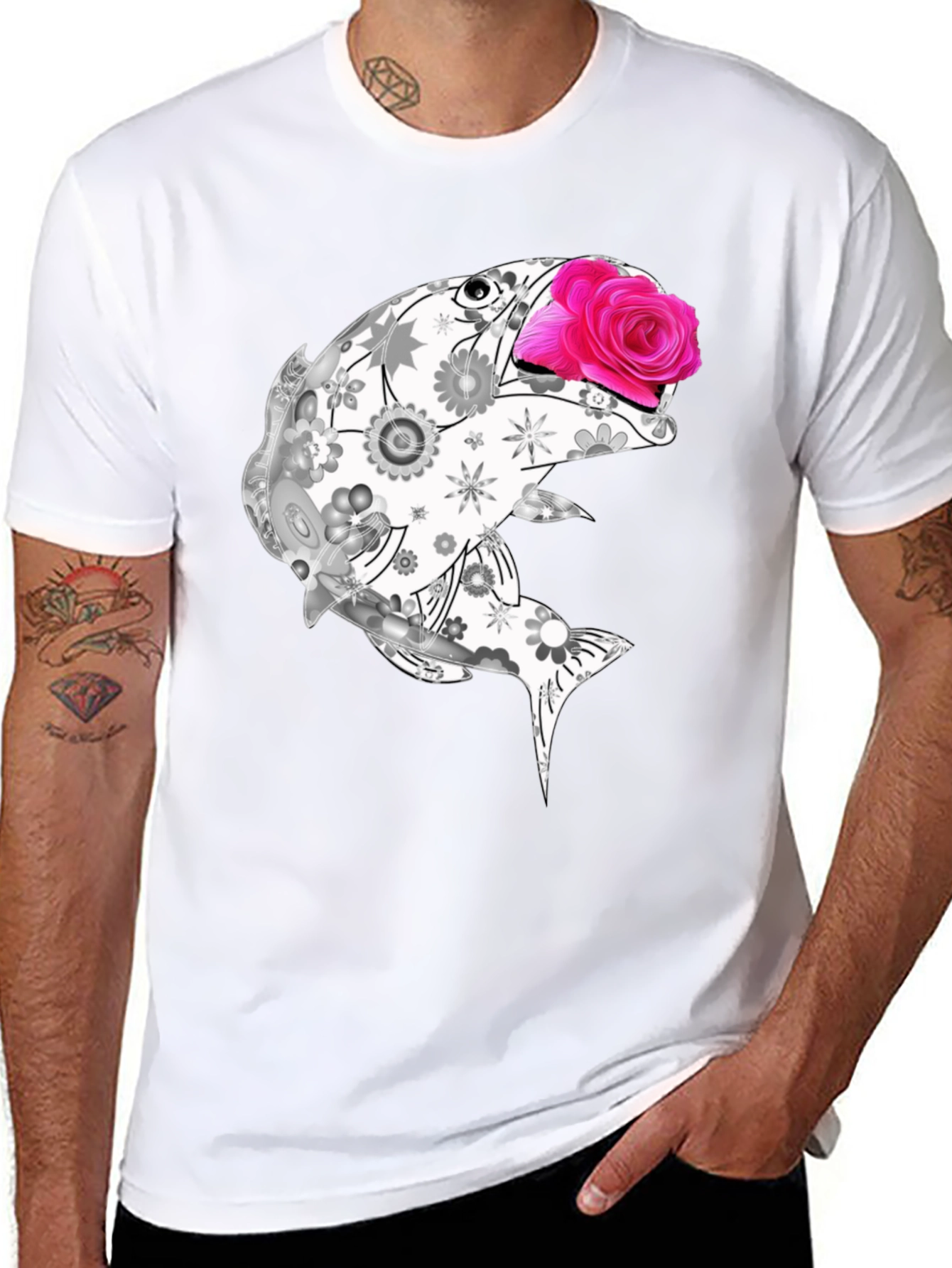 Floral Fish Graphic Tee - Stylish Casual Wear
