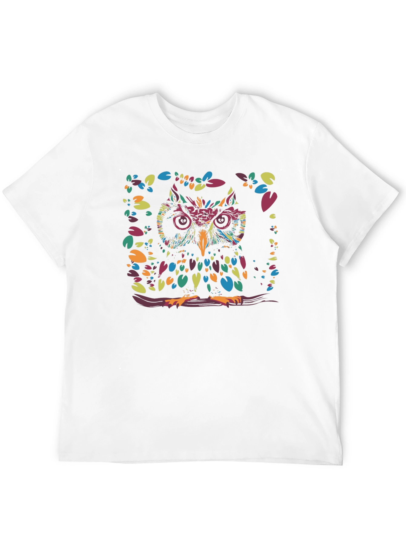Colorful Owl Graphic Print Black T-Shirt