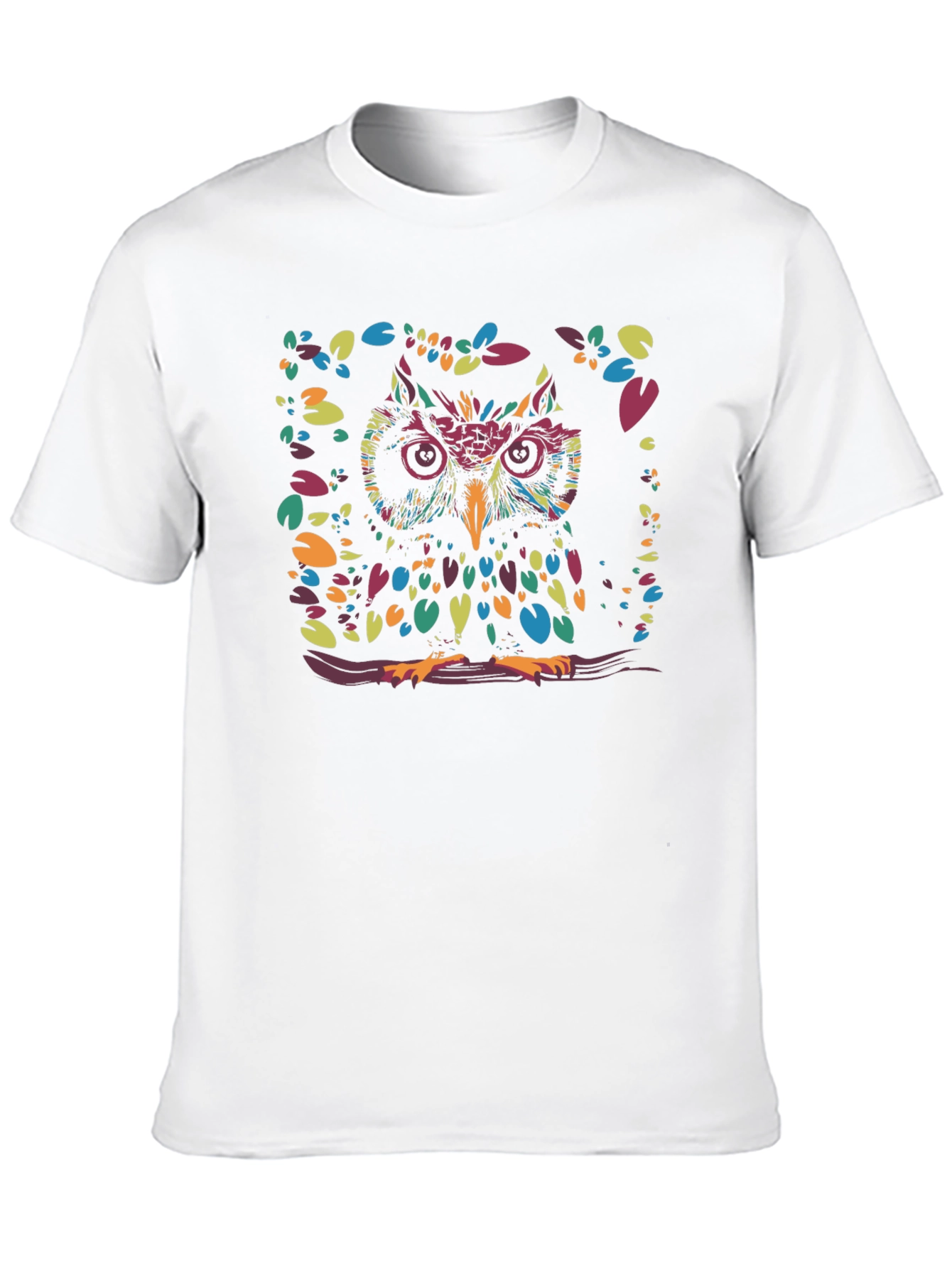 Colorful Owl Graphic Print Black T-Shirt