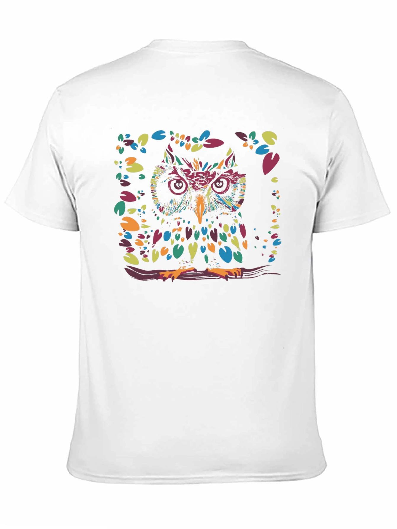 Colorful Owl Graphic Print Black T-Shirt
