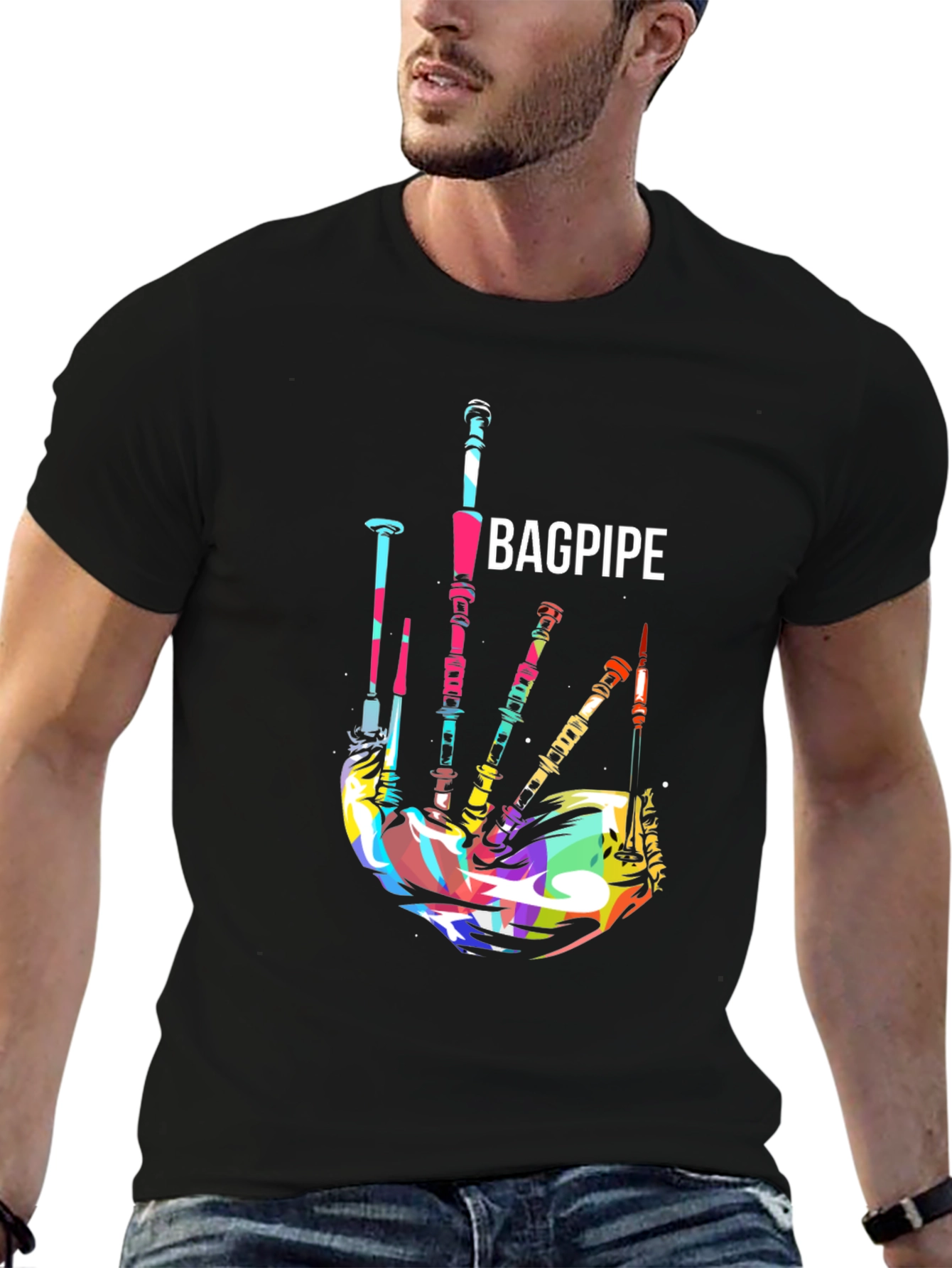 Bagpipe Graphic T-Shirt - Colorful Music Tee