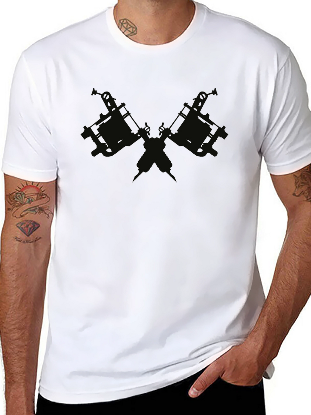 Crossed Tattoo Guns Black Graphic Tee
