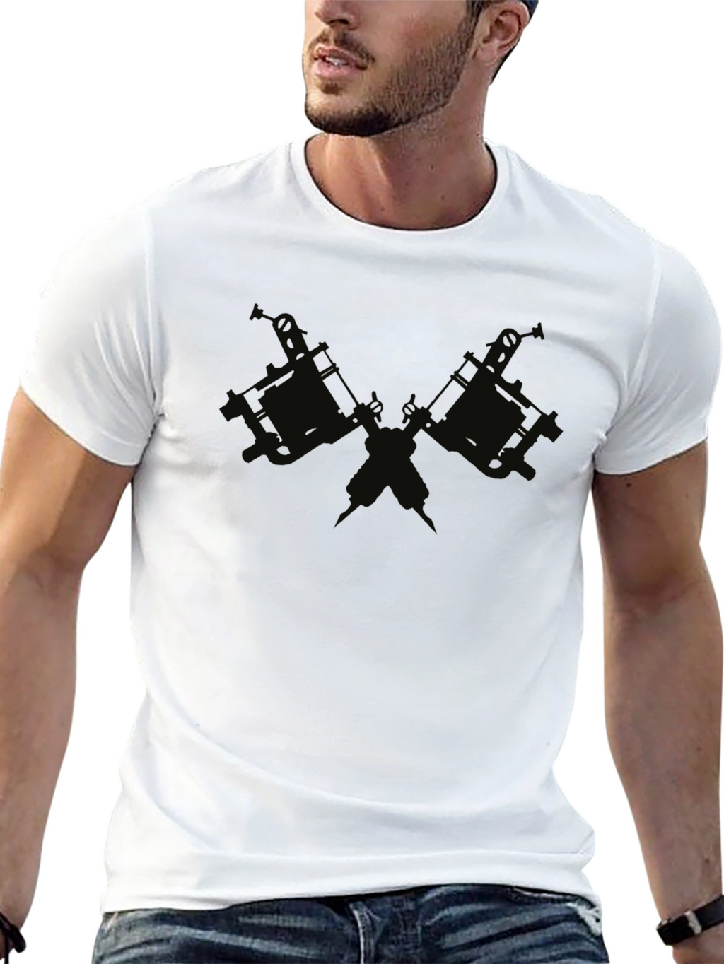 Crossed Tattoo Guns Black Graphic Tee
