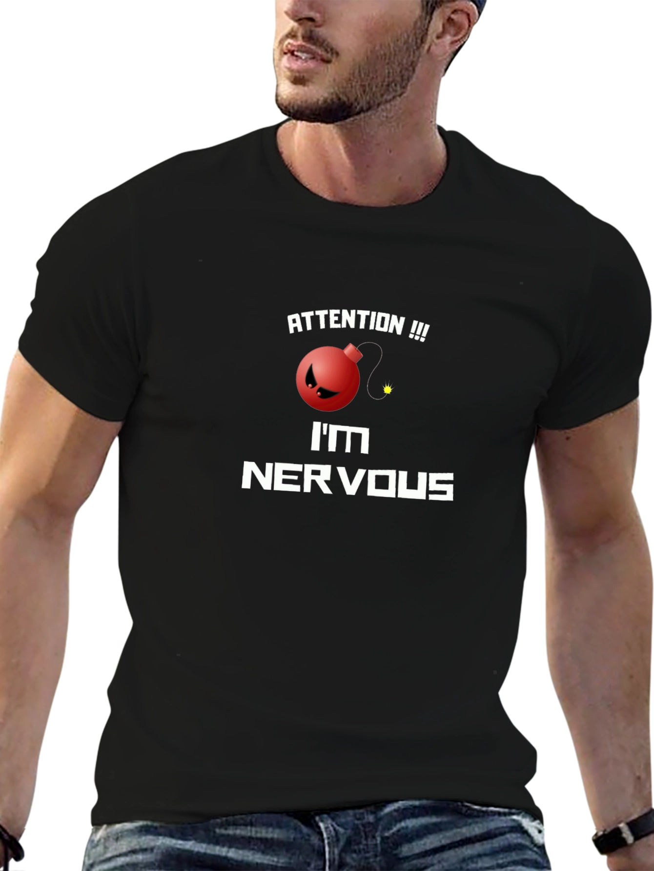 Attention Nervous Bomb Graphic Tee - Black Cotton
