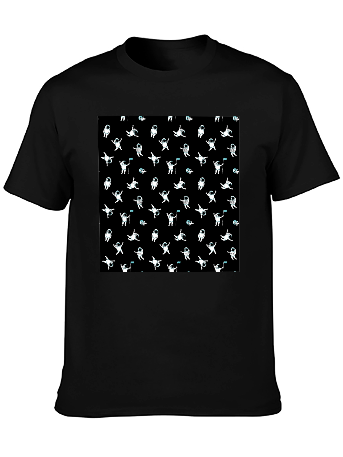 Astronaut Pattern Black T-Shirt
