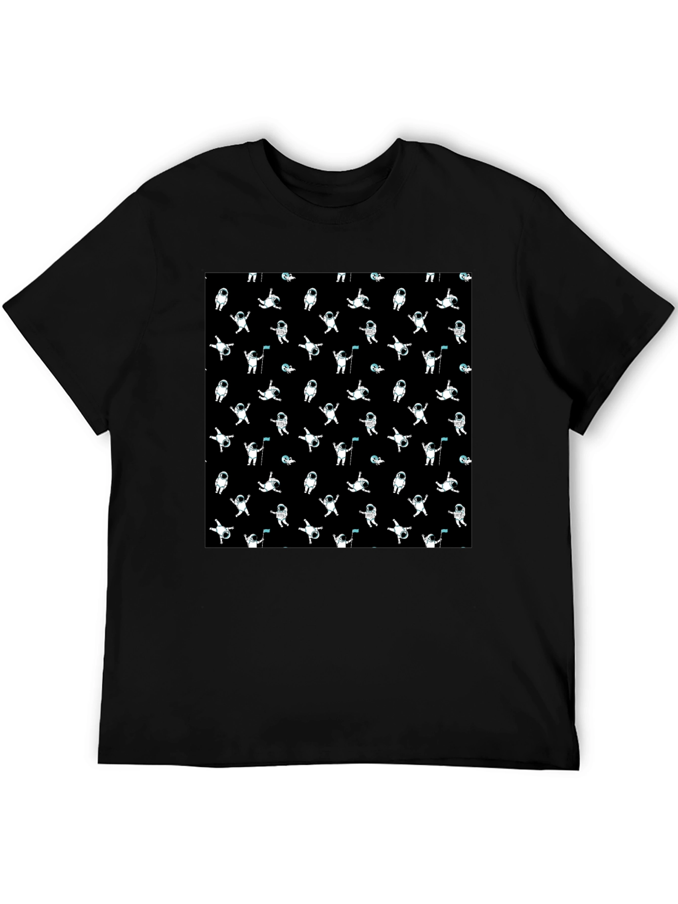 Astronaut Pattern Black T-Shirt