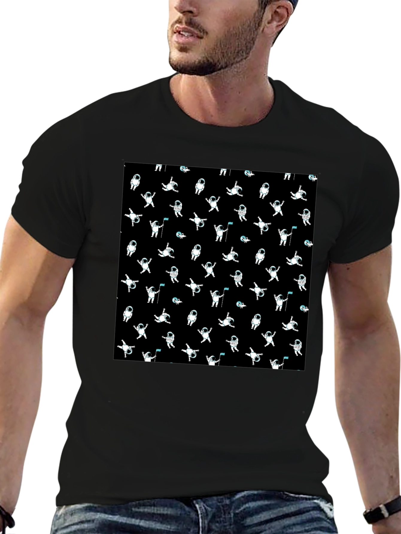 Astronaut Pattern Black T-Shirt