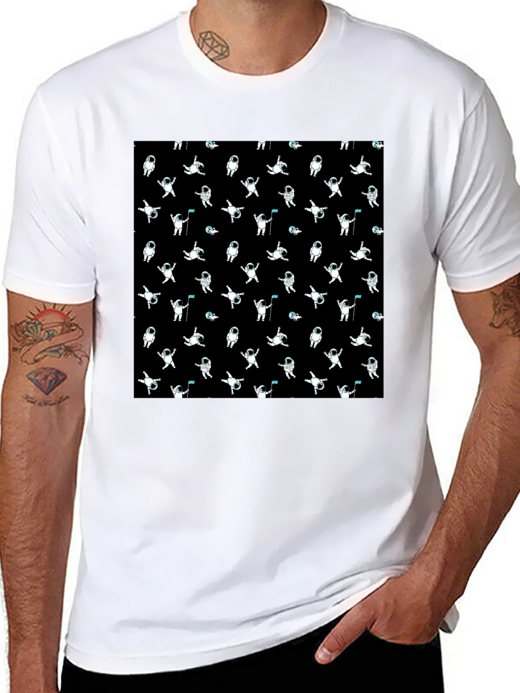 Astronaut Pattern Black T-Shirt