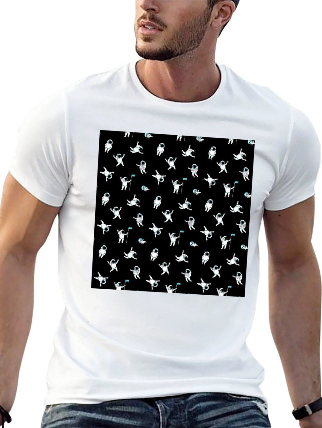 Astronaut Pattern Black T-Shirt