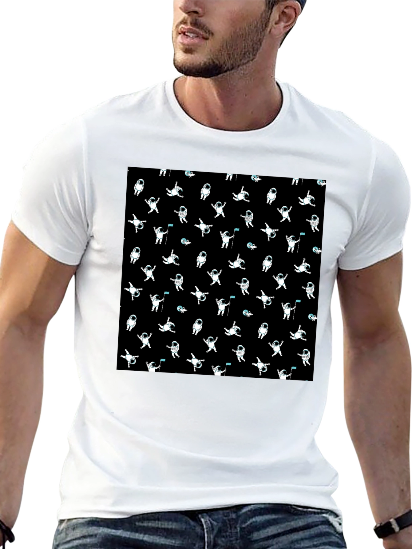 Astronaut Pattern Black T-Shirt