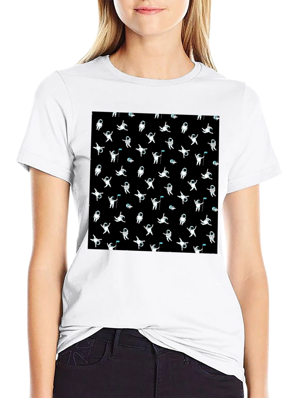 Astronaut Pattern Black T-Shirt