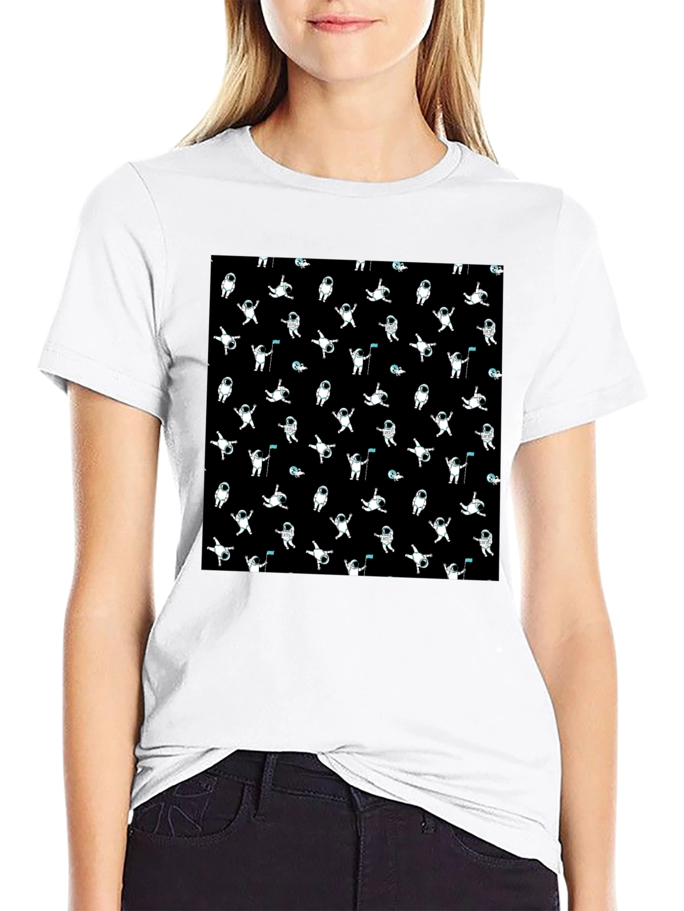 Astronaut Pattern Black T-Shirt
