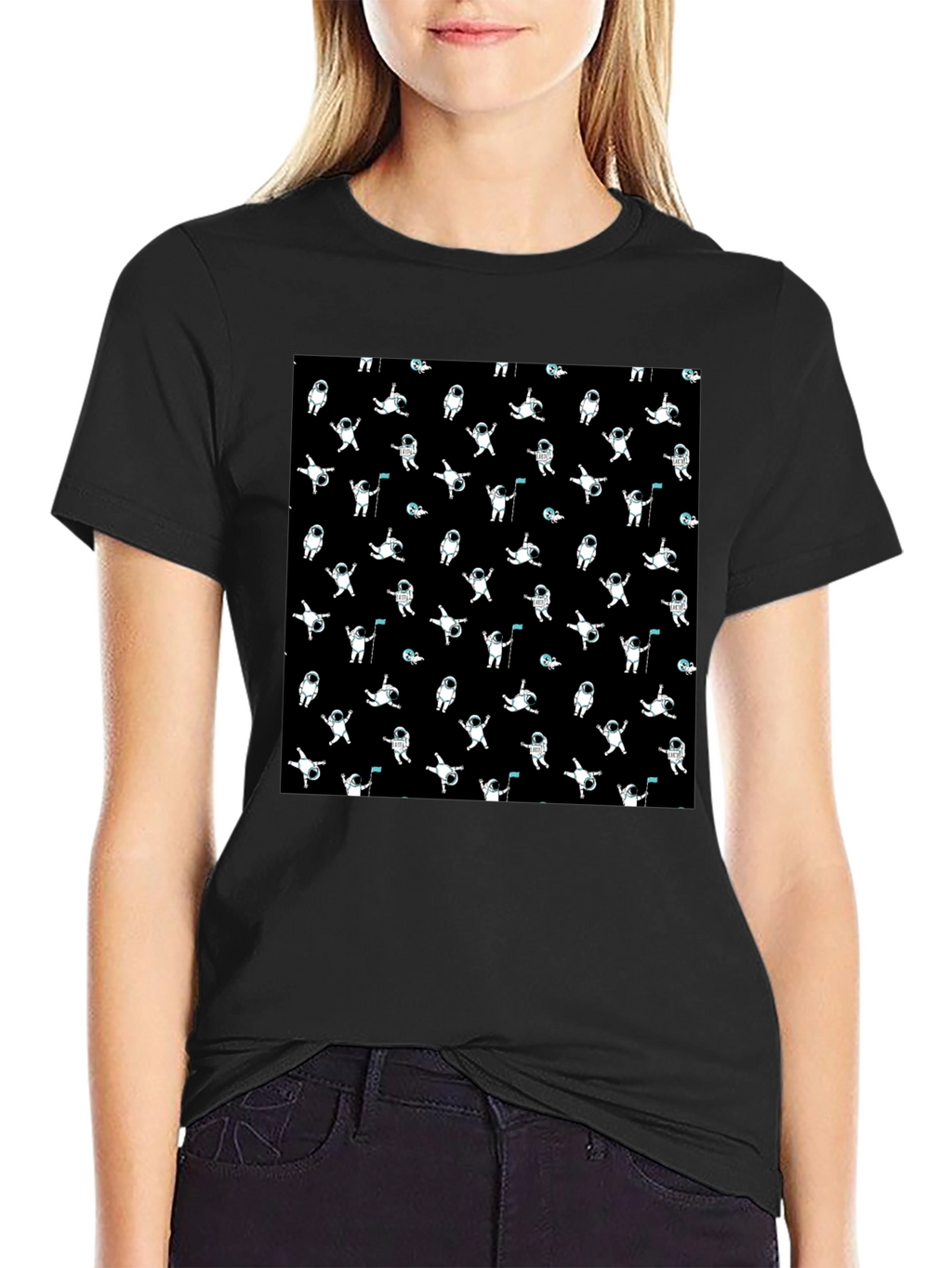 Astronaut Pattern Black T-Shirt