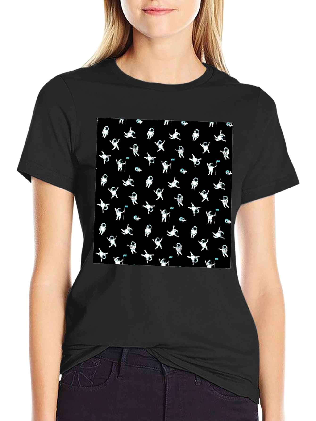 Astronaut Pattern Black T-Shirt