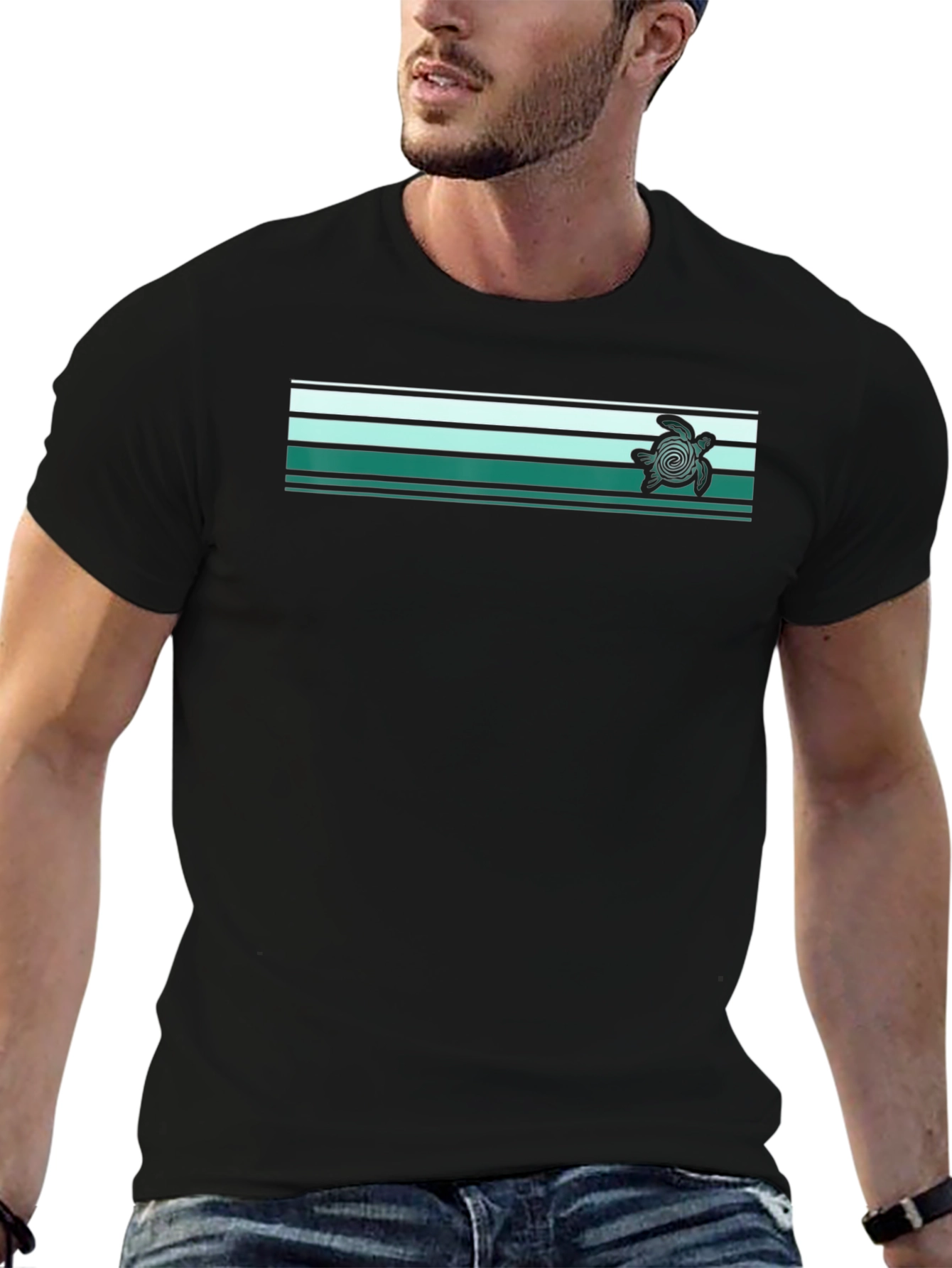 Striped Turtle Graphic Tee - Relaxed Fit