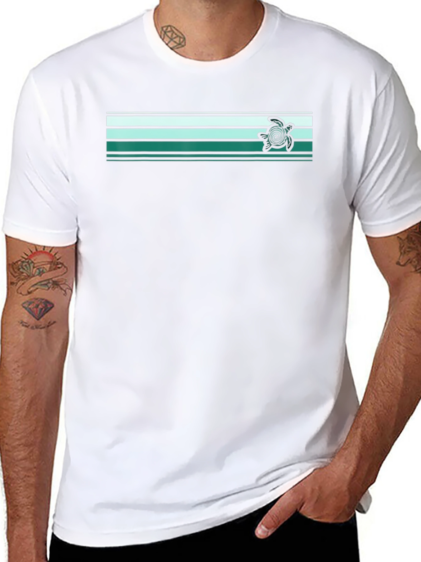 Striped Turtle Graphic Tee - Relaxed Fit
