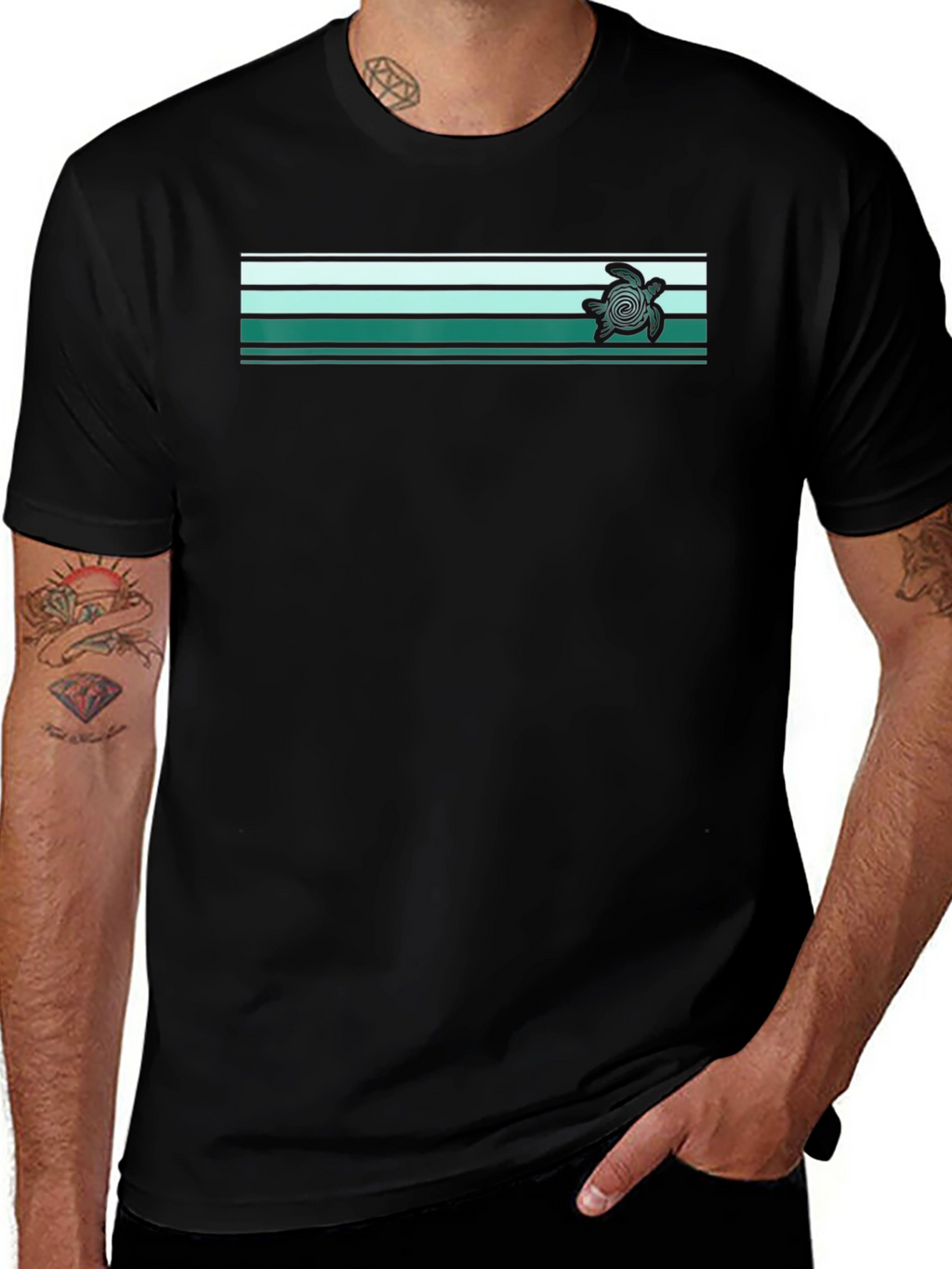 Striped Turtle Graphic Tee - Relaxed Fit