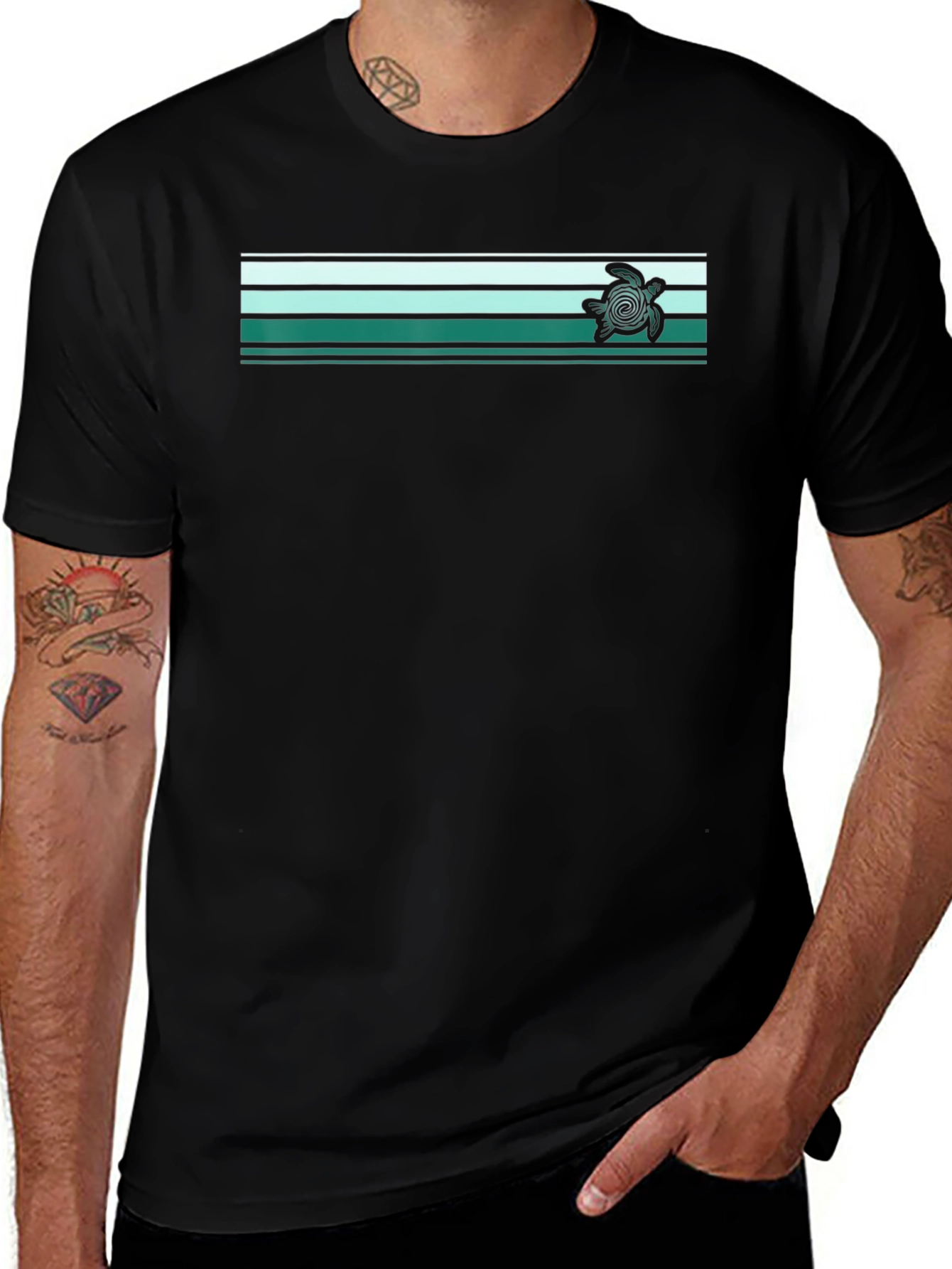Striped Turtle Graphic Tee - Relaxed Fit