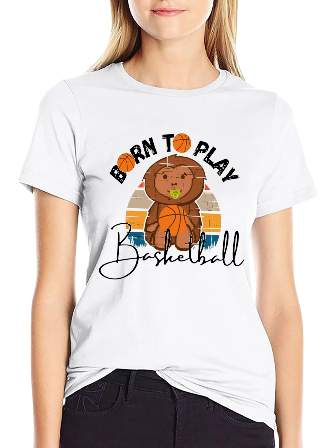 Born to Play Basketball Graphic Tee - Black Cotton