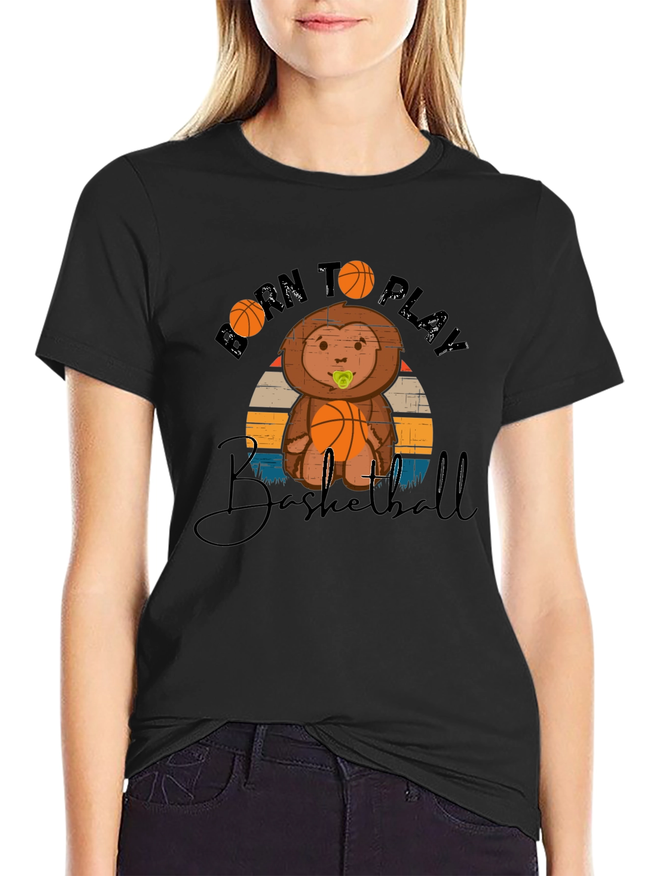 Born to Play Basketball Graphic Tee - Black Cotton