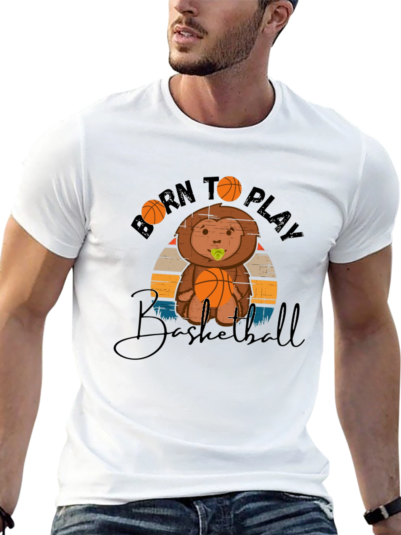 Born to Play Basketball Graphic Tee - Black Cotton