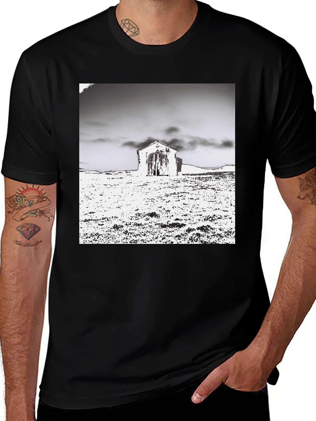 Monochrome Barn Graphic T-Shirt
