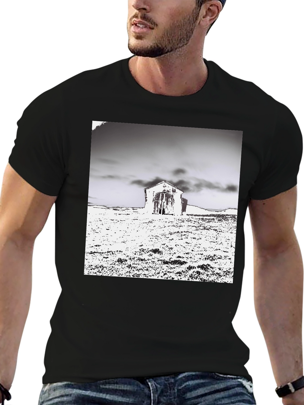 Monochrome Barn Graphic T-Shirt