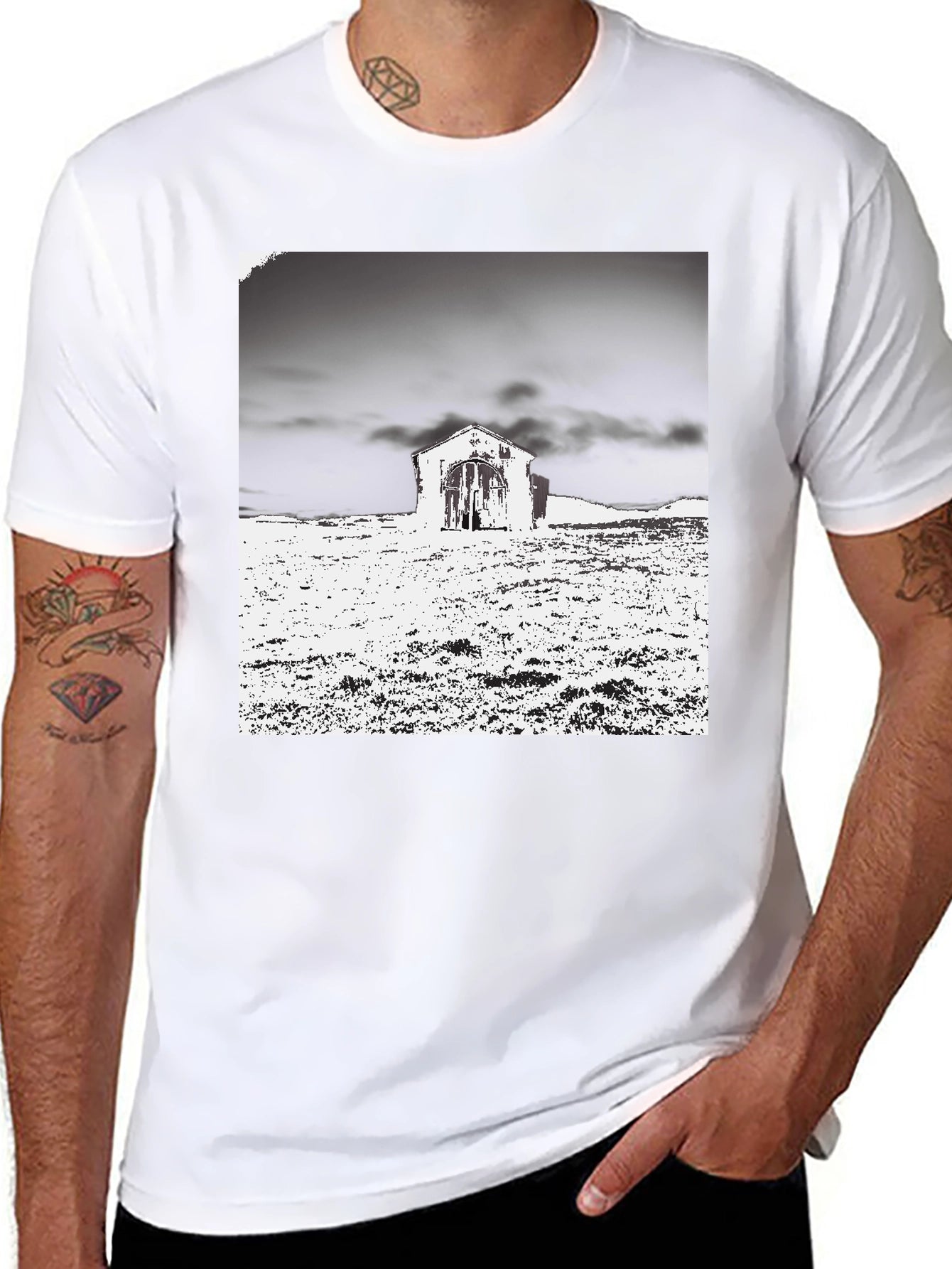 Monochrome Barn Graphic T-Shirt