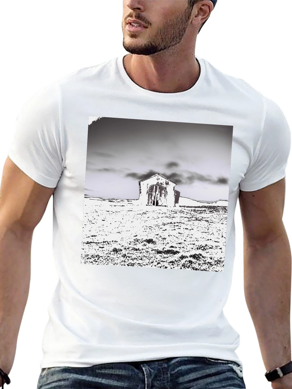 Monochrome Barn Graphic T-Shirt