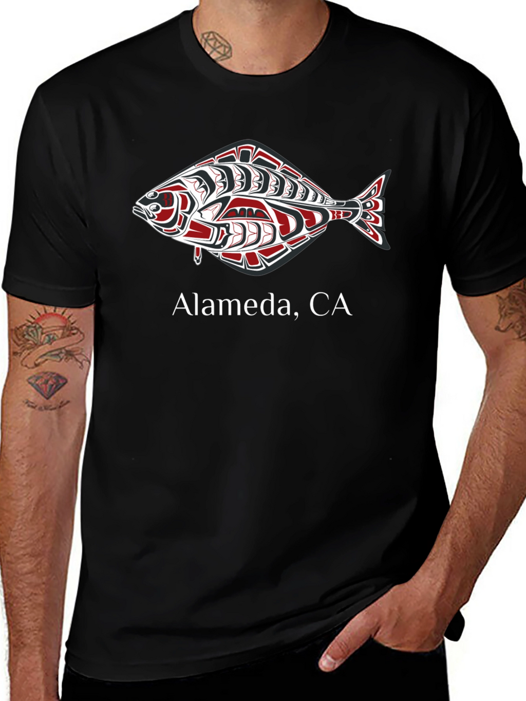 Alameda CA Fish Graphic Black T-Shirt