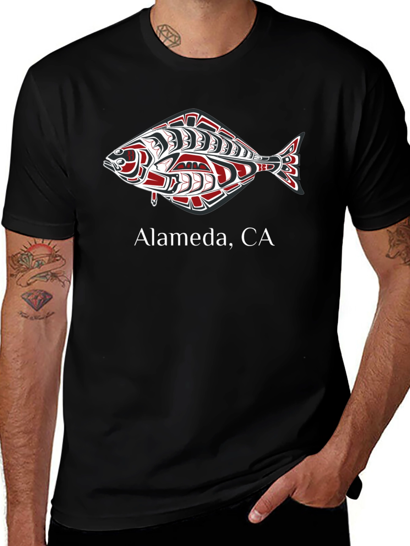 Alameda CA Fish Graphic Black T-Shirt