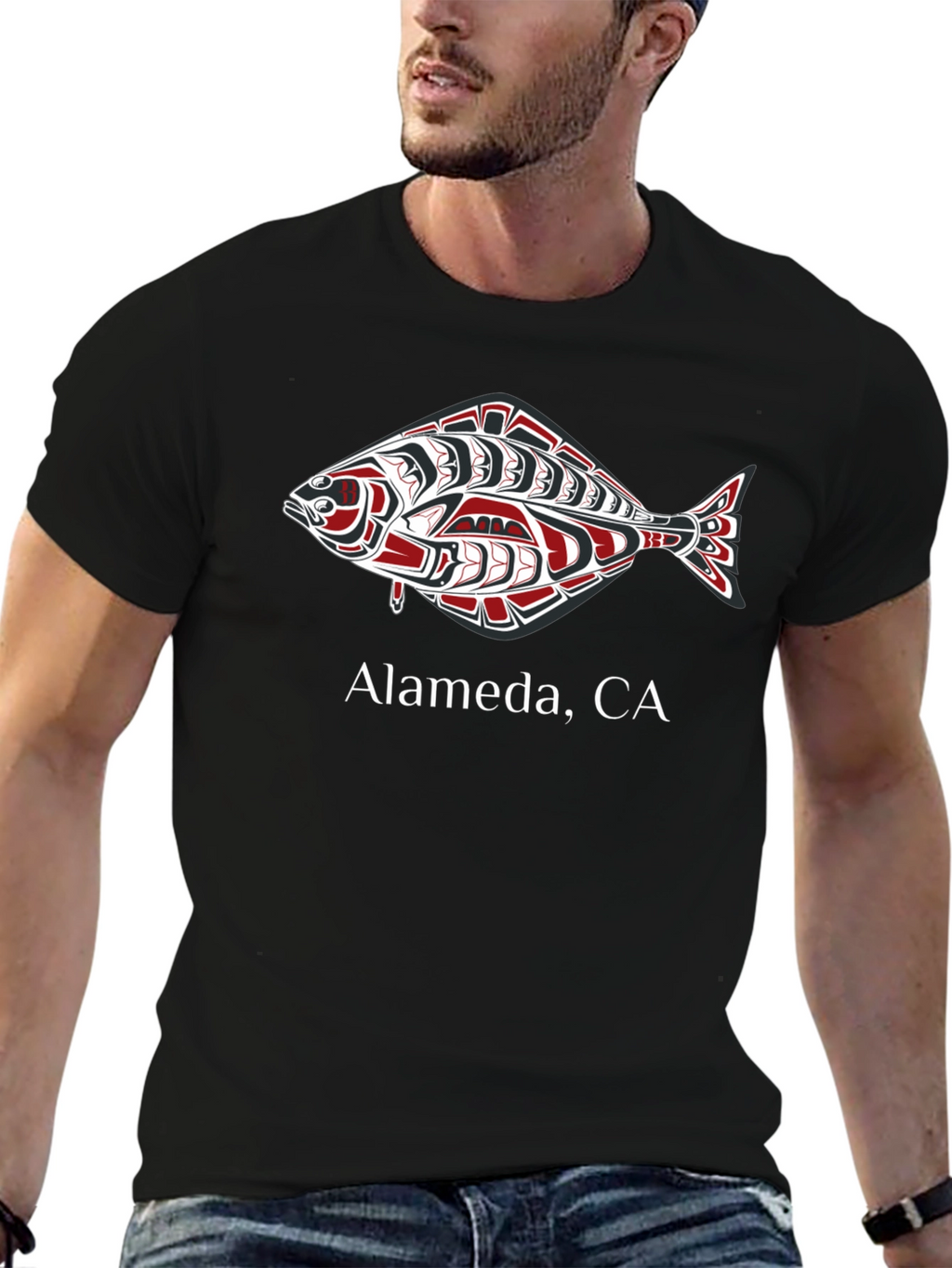Alameda CA Fish Graphic Black T-Shirt