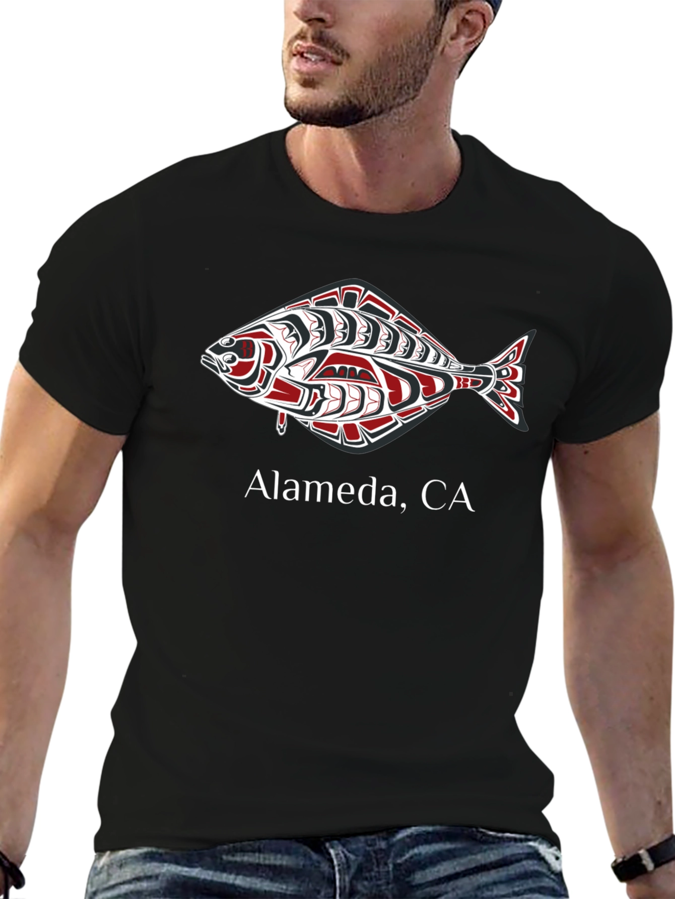 Alameda CA Fish Graphic Black T-Shirt