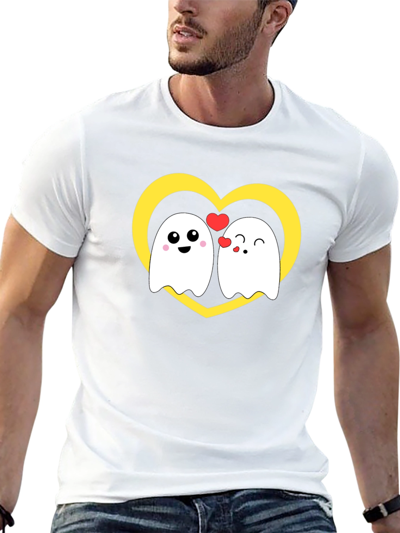 Cute Ghost Love T-Shirt - Heart Graphic Tee