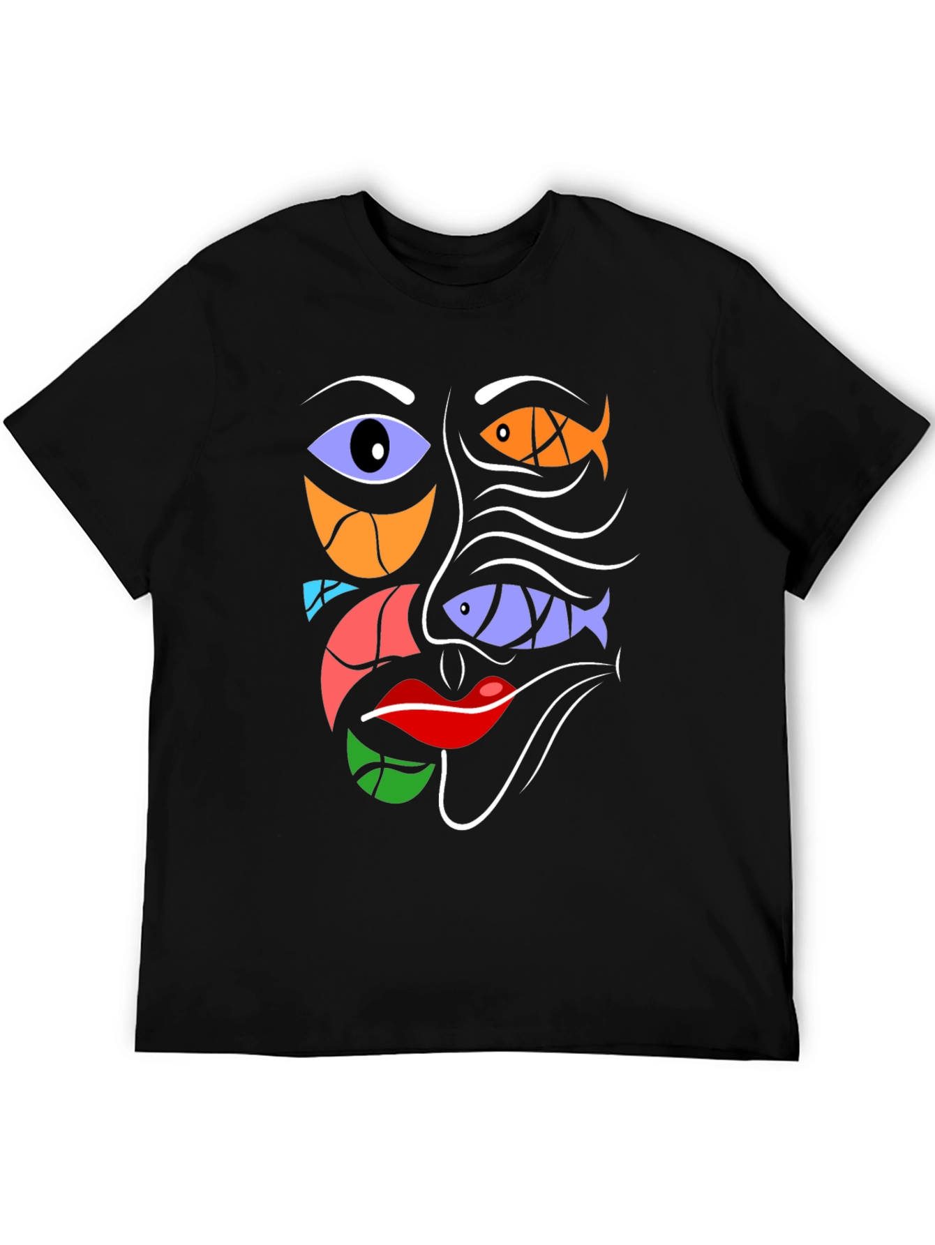 Abstract Face Graphic Tee - Modern Art Black T-Shirt