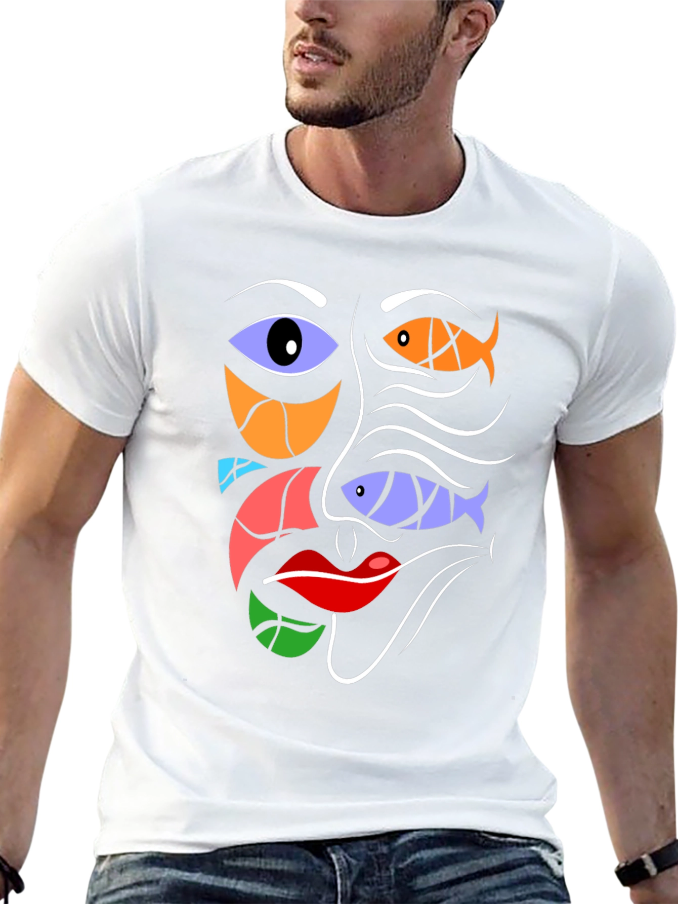 Abstract Face Graphic Tee - Modern Art Black T-Shirt