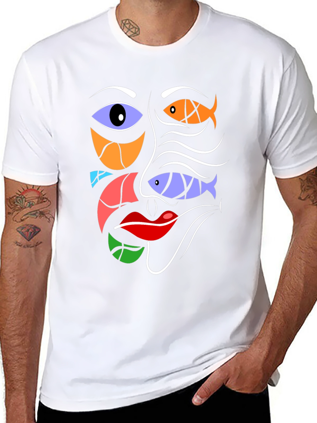 Abstract Face Graphic Tee - Modern Art Black T-Shirt